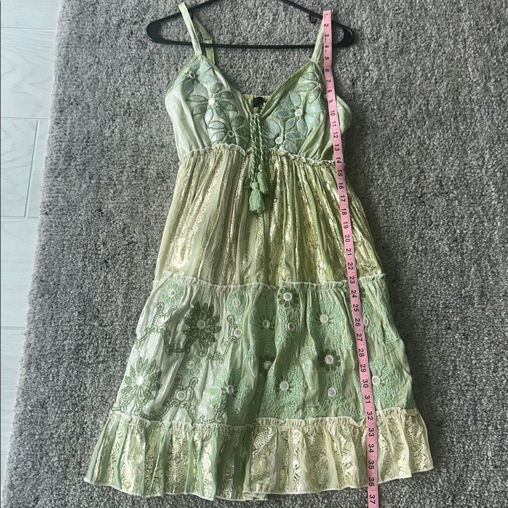 Green & Gold Embroidered Summer Sundress Boho Chic
